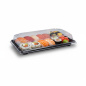 Preview: Sushi-Schale mit Deckel | 240 x 147 x 45 mm | PP/rPET | Schwarz + Klar (50 Stk.)