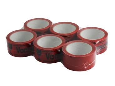 Packfilm selbstklebend 50mmx66lfm "Vorsichtglas+Kelch" rot/schwarz (6 Rolle)