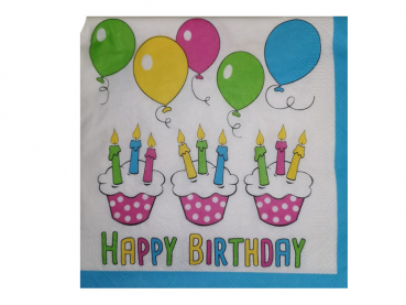 Servietten 3-lagig 33x33 cm Happy Birthday (20 Stück)