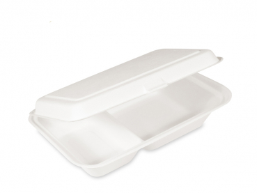 Lunchbox Menübox aus Zuckerrohr (Bagasse) 2-geteilt 250x162 mm (50 Stk.)