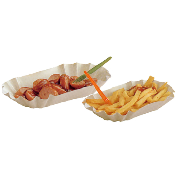 Pappschale oval Frischfaser | 16 x 9 x 3 cm | Weiß mit Fettbarriere (250 Stk.)