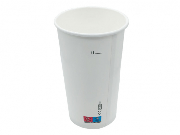Pappbecher 1 L Trinkbecher Ø 115 x 188 mm weiß mit Eichstrich (50 Stk.)