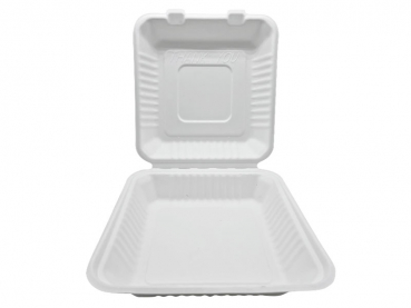 Lunchboxen Menüklappboxen Zuckerrohr (Bagasse) ungeteilt 23x23x8 cm (100 Stk.)