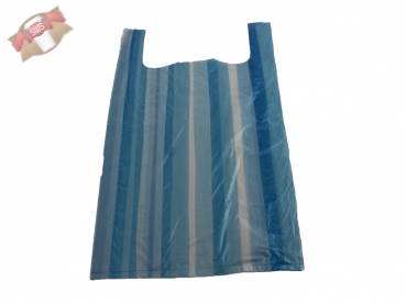 Hemdchentragetasche Plastiktüte 25+12x45 cm blau weiß gestreift (100 Stk.)