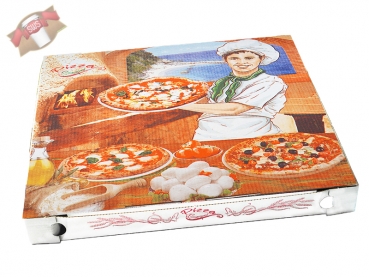 Pizzakarton aus Mikrowellpappe 32x32x3 cm Motivdruck (100 Stk.)