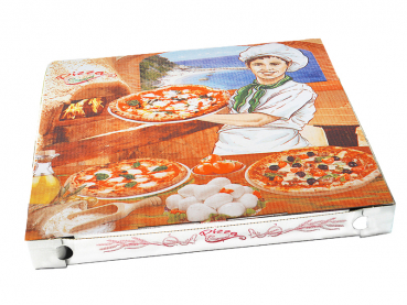 Pizzakarton aus Mikrowellpappe 32x32x3 cm Motivdruck (100 Stk.)