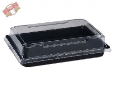 Sushi-Schalen PET schwarz mit Deckel 194 x 134 x 43 mm (400 Stk.)