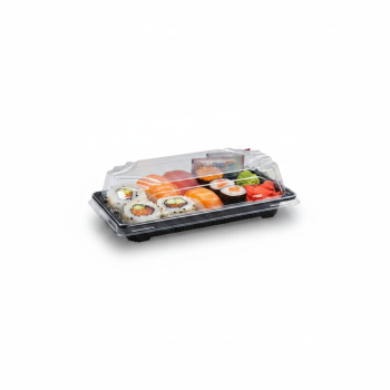 Preview: Sushi-Schale mit Deckel | 167 x 93 x 45 mm | PP/rPET | Schwarz + Klar (50 Stk.)