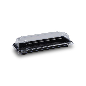 Sushi-Schale mit Deckel | 224 x 94 x 45 mm | PP/rPET | Schwarz + Klar (50 Stk.)