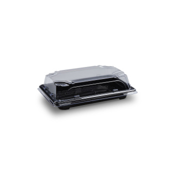 Sushi-Schale mit Deckel | 165 x 118 x 45 mm | PP/rPET | Schwarz + Klar (50 Stk.)