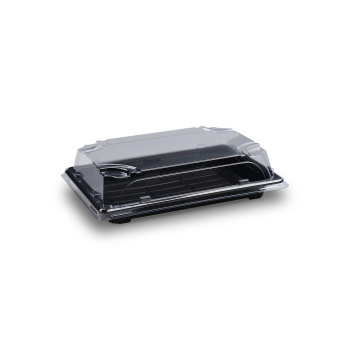 Sushi-Schale mit Deckel | 188 x 130 x 45 mm | PP/rPET | Schwarz + Klar (50 Stk.)
