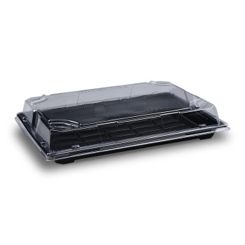 Sushi-Schale mit Deckel | 260 x 190 x 45 mm | PP/rPET | Schwarz + Klar (50 Stk.)
