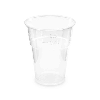 PLA Trinkbecher 500 ml Ø 102 mm klar Ausschankbecher Plastikbecher mit Einstrich (50 Stück)