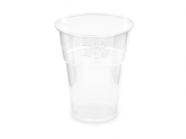 PLA Trinkbecher 500 ml Ø 102 mm klar Ausschankbecher Plastikbecher mit Einstrich (50 Stk.)