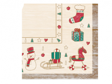 Servietten 40x40 cm Weihnachtsmotiv Grace beige-rot-grün (300 Stk.)