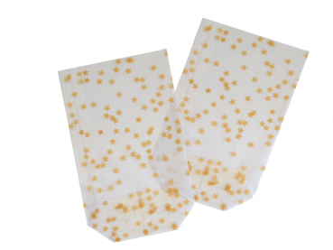 Weihnachts PP-Stollenbeutel Motiv Goldsterne 16x27cm (100 Stück)