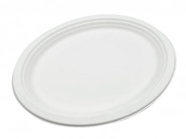 Menüteller aus Zuckerrohr Bagasse ungeteilt oval Ø 320x255x0,22 mm (50 Stk.)