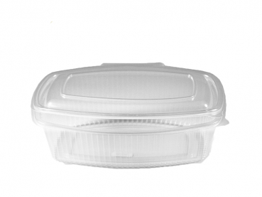 Feinkostbecher Salatschalen oval klar mit anhängendem Deckel 750 ml PP (50 Stk.)