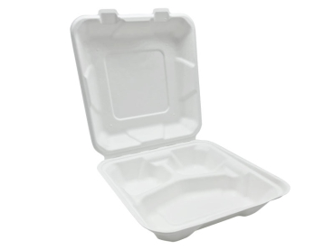 Menüboxen Lunchbox Zuckerrohr Bagasse 3-geteilt 205x205x65 mm (50 Stk.)