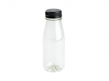 RPET Flaschen Trinkflasche Schraubverschluss 250 ml mit schwarzem Deckel (260 Stk.)