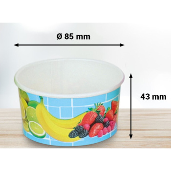 Preview: Eisbecher aus Hartpapier | 160ml | Ø85x43mm | Motiv „Früchte hellblau“ (50 Stk.)