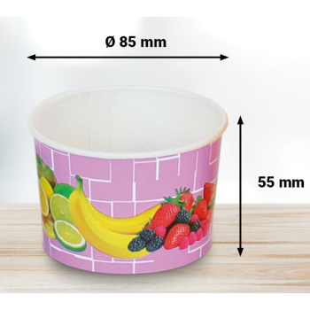 Preview: Eisbecher aus Hartpapier | 220ml | Ø85x55mm | Motiv „Früchte lila“ (45 Stk.)