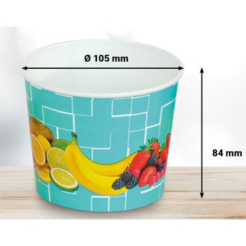 Preview: Eisbecher aus Hartpapier | 500ml | Ø105x84mm | Motiv „Früchte Türkis“ (45 Stk.)