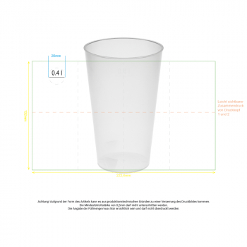 Transparente Trinkbecher Vital 400ml Ø 85x134mm PP - individuellem Druck (50 Stk.)