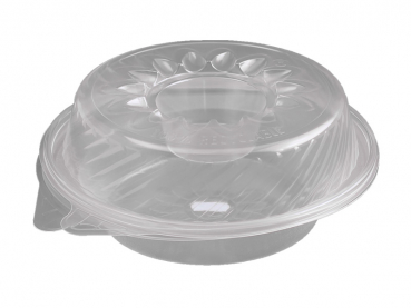 Salatschale klar mit Dipfach im Domdeckel 1600 ml (100 Stk.)