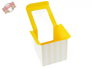 Pappboxen Cupcakeboxen mit Sichtfenster 85x85x85 mm weiß/gelb (100 Stk.)