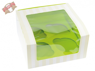Pappboxen Cupcakeboxen mit Sichtfenster 170x170x85 mm weiß/grün (100 Stk.)