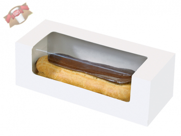 Bio Karton mit Fenster weiß für Eclair/Macaron 150x60x50mm (250 Stück)