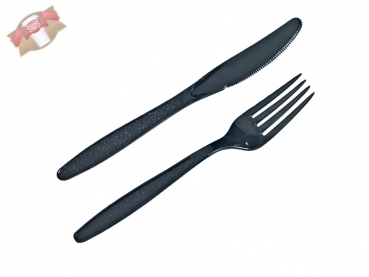 Besteckset Messer und Gabel 180mm schwarz inklusive Serviette (250 Stück)