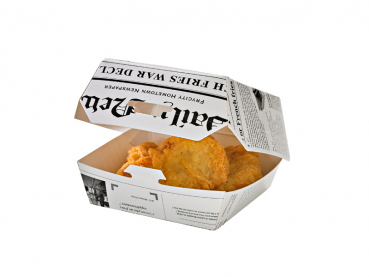 Mini-Hamburgerboxen mit Klappdeckel 90x90x90 mm Newsdesign (500 Stk.)