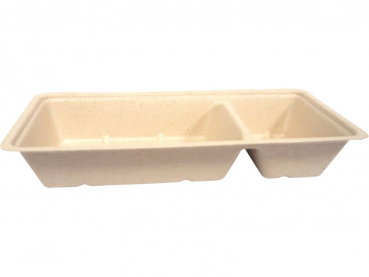 Schale 2-geteilt Snacktray Snackschale Bagasse braun 203x96x34 mm (800 Stk.)