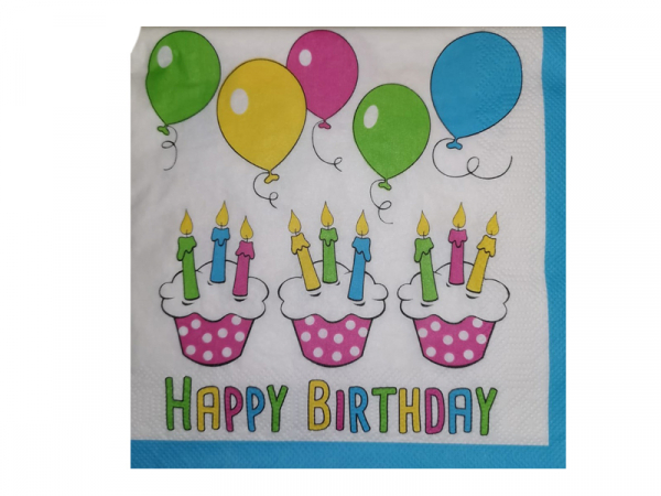 Servietten 3-lagig 33x33 cm Happy Birthday (20 Stück)