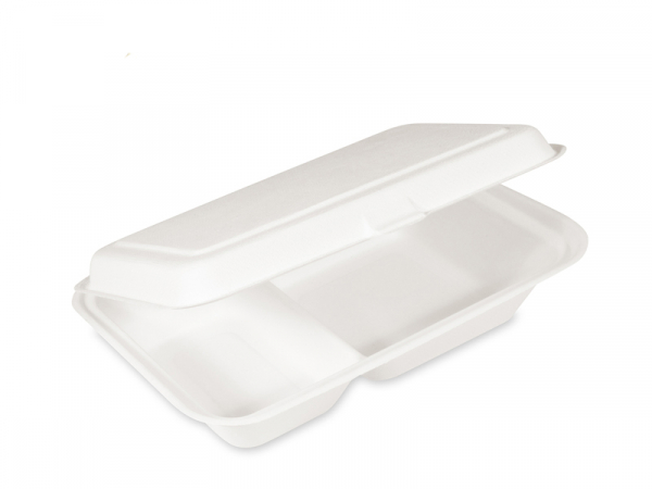 Lunchbox Menübox aus Zuckerrohr (Bagasse) 2-geteilt 250x162 mm (50 Stk.)