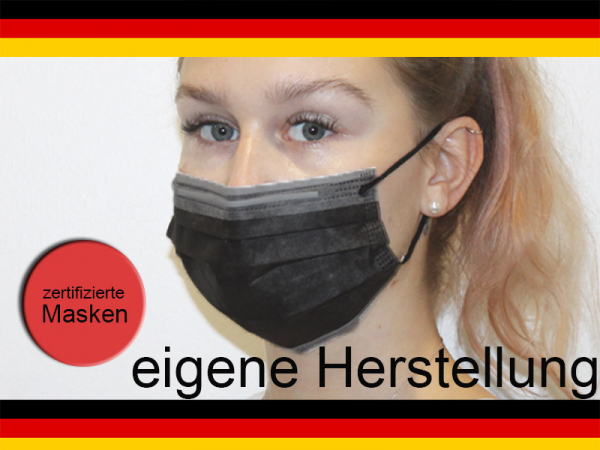 3-lagig Mundschutz Maske medizinisch Gesichtsmaske Hygienemaske Einweg schwarz (25 Stk.)