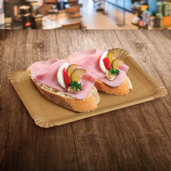 Pappteller eckig Frischfaser | 17 x 23 cm | Braun mit Fettbarriere (250 Stk.)
