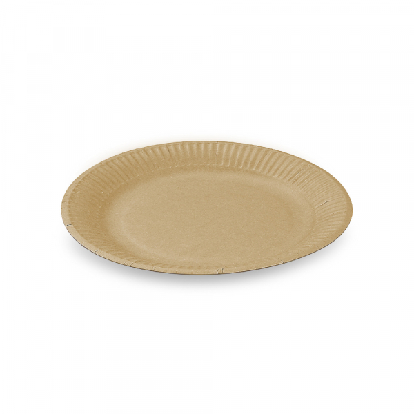 Pappteller rund Frischfaser | Ø 18x1,5 cm | Braun | Mit Fettbarriere (100 Stk.)