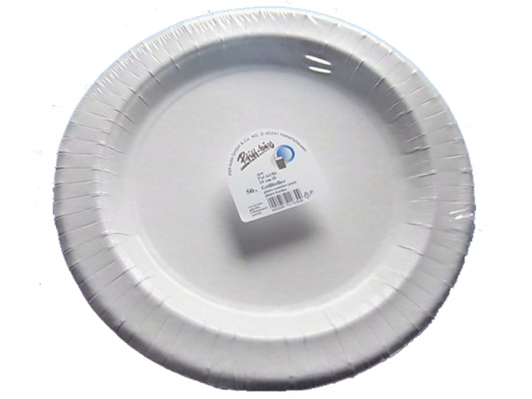 Pappteller rund Recyclingkarton | Ø 29 cm | Weiß | Mit Fettbarriere (50 Stk.)