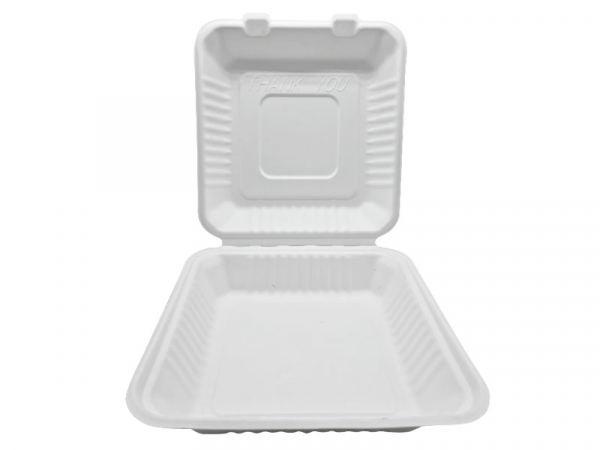 Lunchboxen Menüklappboxen Zuckerrohr (Bagasse) ungeteilt 23x23x8 cm (100 Stk.)