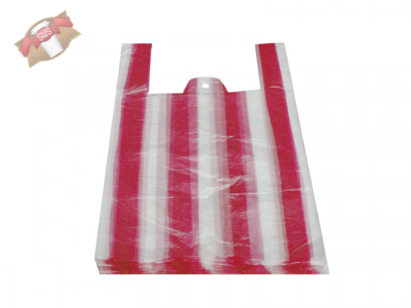 Hemdchentragetaschen rot weiß gestreift 30+14x50 cm (100 Stk.)