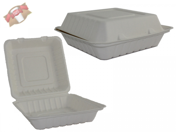 Lunchbox / Menübox aus Zuckerrohr / Bagasse 240x240 mm (100 Stk.)