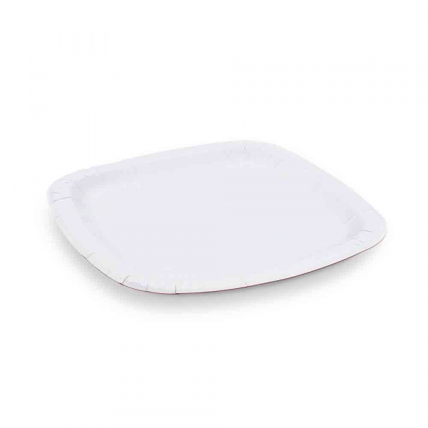 Eckiger Pappteller Frischfaser | 24x24x1,5 cm | Weiß | Kuchenteller (100 Stk.)