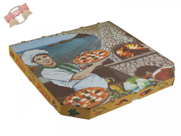 Pizzakarton Pizza Karton Pizzabox to go 33x33x3 cm Pizzakarton Motivdruck (100 Stk.)
