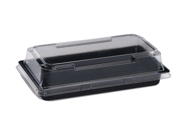Sushi-Schalen PET schwarz mit Deckel 178 x 96 x 43 mm (600 Stk.)