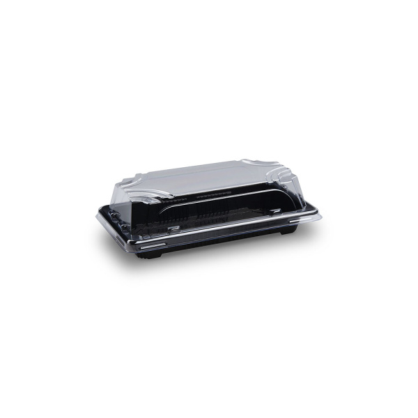 Sushi-Schale mit Deckel | 167 x 93 x 45 mm | PP/rPET | Schwarz + Klar (50 Stk.)
