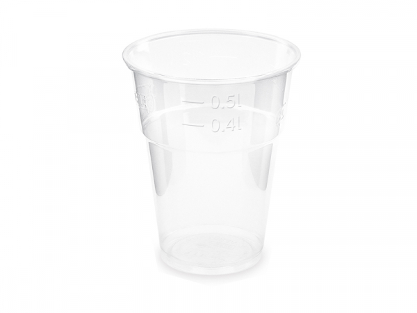 PLA Trinkbecher 500 ml Ø 102 mm klar Ausschankbecher Plastikbecher mit Einstrich (50 Stk.)