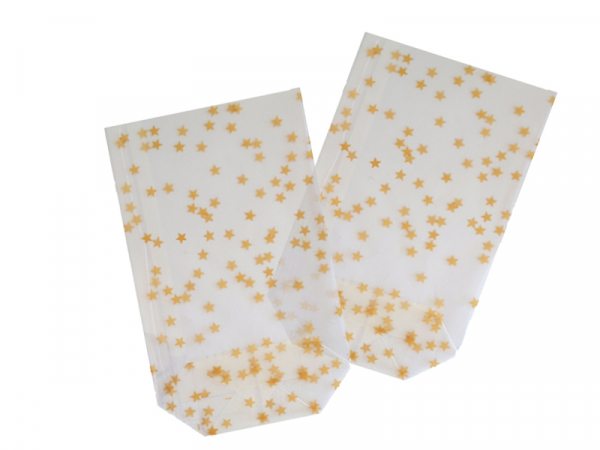 Weihnachts Bodenbeutel PP Goldsterne 115x190mm 100Stk.